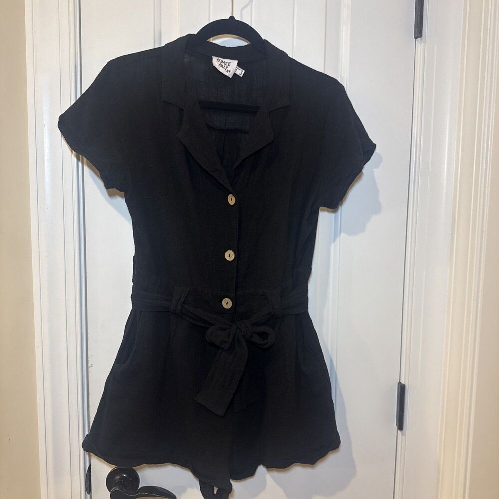 Princess Polly Ashens Romper Black Size 6 Button Front, Pockets, Classic Collar